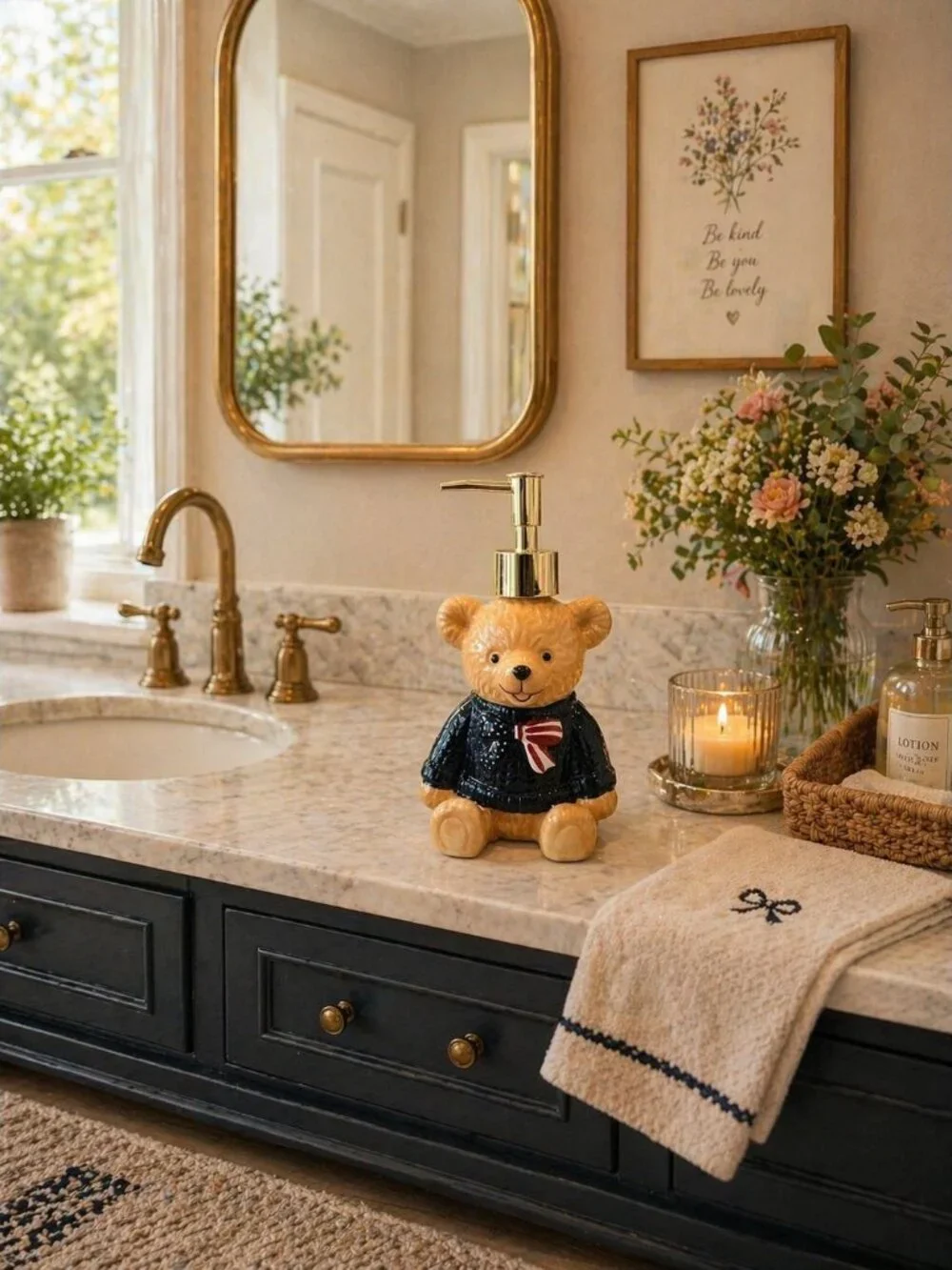 New Ceramic Dabney Lee Teddy Bear American Soap Dispenser Kitchen / Bathroom